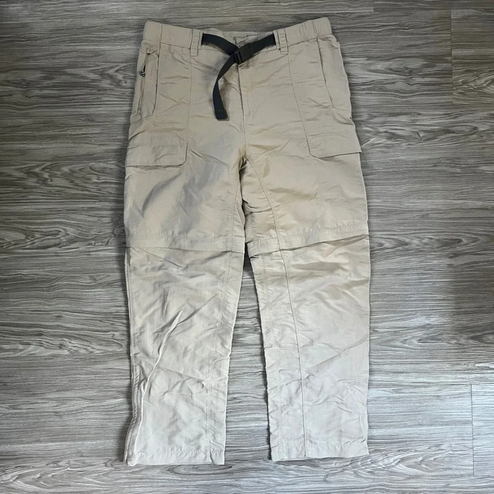 The North Face Mens Convertible Hiking Cargo Pants Tan Khaki Zip Off Large L
